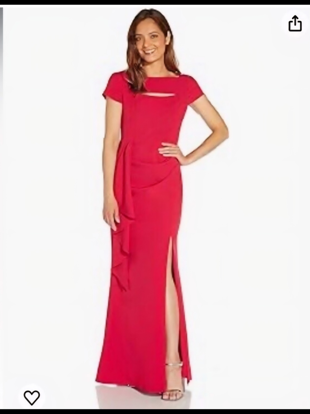 Adrianna Papell Red Short-Sleeve Maxi Gown with Side Slit